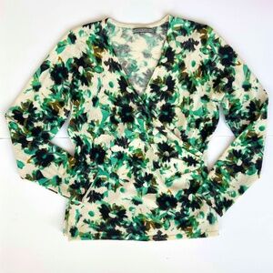 ANNE KLEIN CASHMERE FLORAL WRAP SWEATER LONG SLEEVE TOP OFFICE BOTANICAL FLOWERY